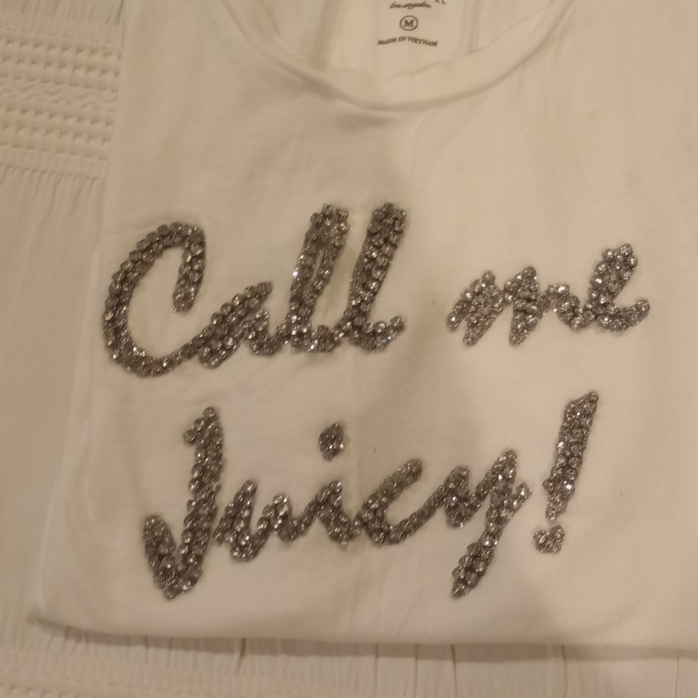 Juicy Couture White Top with Sparkling Silver Accents